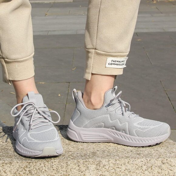 Feethit Women Light Grey Lightweight Wide Mesh Workout Sneakers For Tennis Gym - Picture 6 of 6
